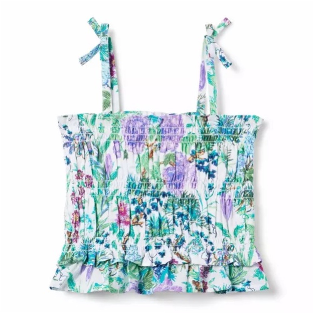 NWT JANIE & JACK Floral Smocked Cropped Top in Girls Size 7 years